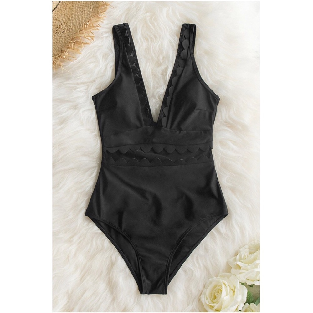 One piece V neck Plunge neck sexy black swimsuit NWT